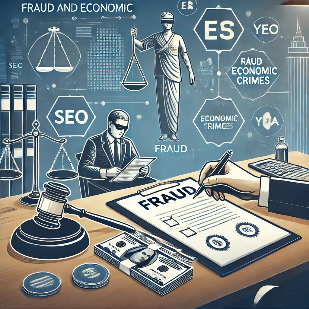 تصویری از سمبل‌های عدالت، شامل ترازو، چکش قضاوت و امضای اسناد، نماد کلاهبرداری و جرایم اقتصادی و فروش مال غیر و تحصیل مال از راه نامشروع برای مقاله‌ای حقوقی.